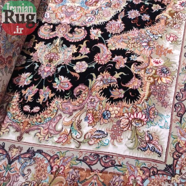 PERSIAN-Rug-TABRIZ-Handmade-Black-Orange-Novinfar-Saba-Bottom-of-Rug-#1137