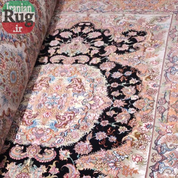 PERSIAN-Rug-TABRIZ-Handmade-Black-Orange-Novinfar-Saba-Center-#1137