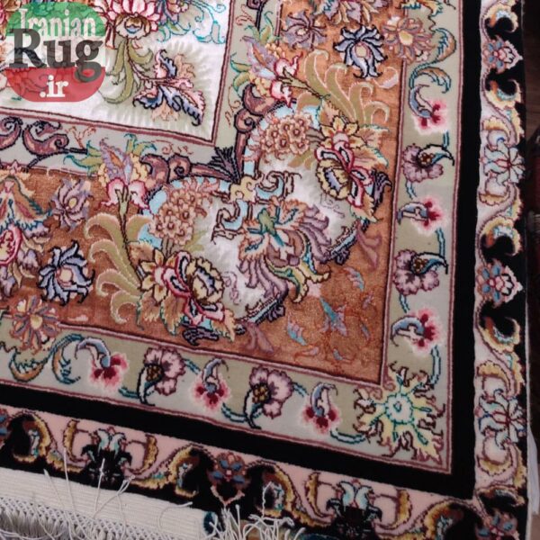 PERSIAN-Rug-TABRIZ-Handmade-Black-Orange-Novinfar-Saba-Right-Corner-#1137