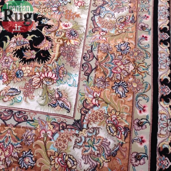 PERSIAN-Rug-TABRIZ-Handmade-Black-Orange-Novinfar-Saba-Right-Corner2-#1137