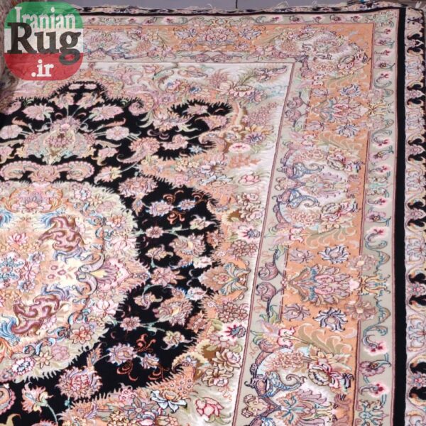 PERSIAN Rug TABRIZ Handmade Black Orange Novinfar Saba -Right Half #1137