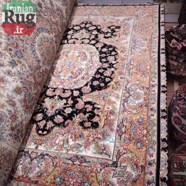 PERSIAN-Rug-TABRIZ-Handmade-Black-Orange-Novinfar-Saba-c-#1137