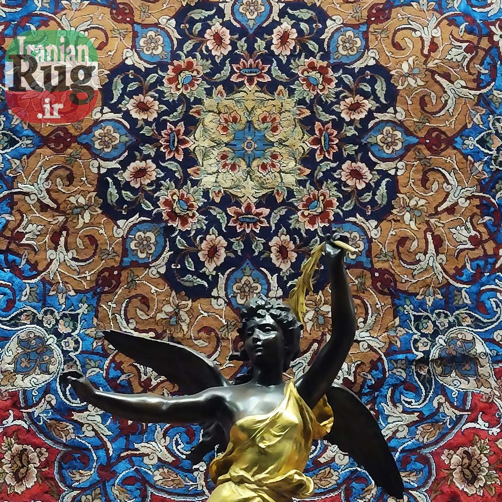 ISFAHAN-PERSIAN-Rug-Silk-Handmade-Rug-2.5x3.5m---8x10ft-#2112R---center-close-up