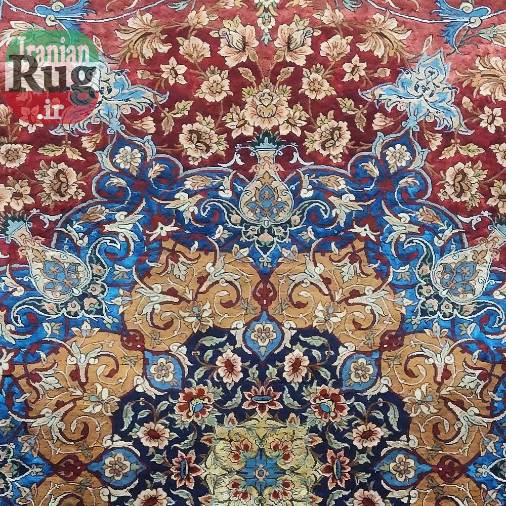 ISFAHAN-PERSIAN-Rug-Silk-Handmade-Rug-2.5x3.5m---8x10ft-#2112R---center-close-up2