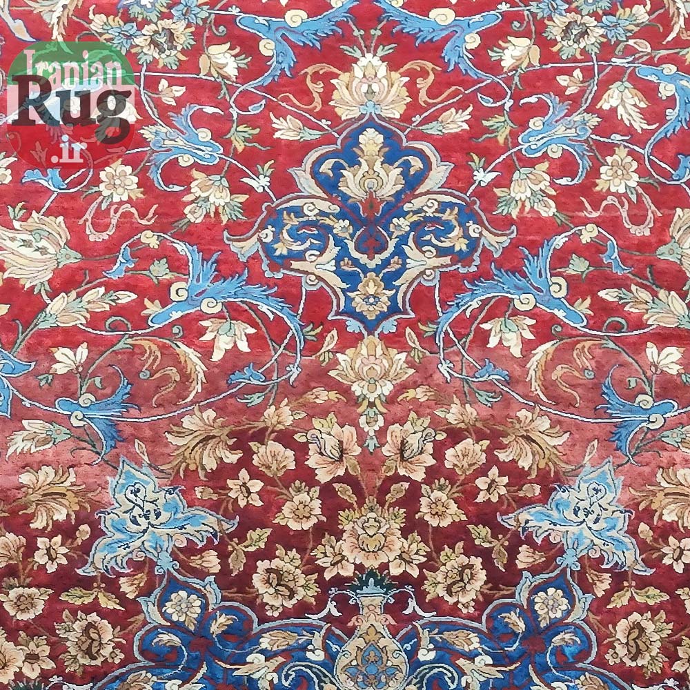 ISFAHAN-PERSIAN-Rug-Silk-Handmade-Rug-2.5x3.5m---8x10ft-#2112R---center-close-up3