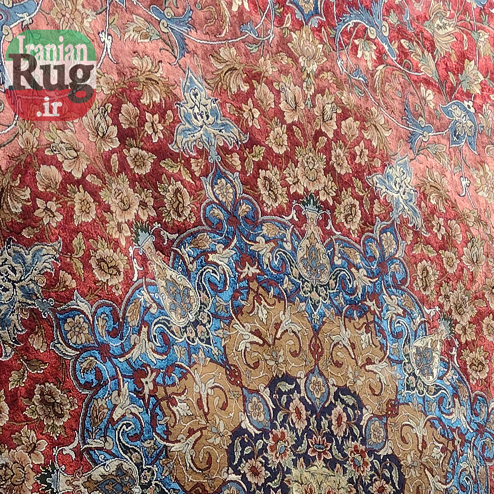 ISFAHAN-PERSIAN-Rug-Silk-Handmade-Rug-2.5x3.5m---8x10ft-#2112R---center-close-up4