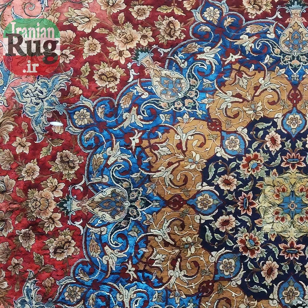 ISFAHAN-PERSIAN-Rug-Silk-Handmade-Rug-2.5x3.5m---8x10ft-#2112R---left-center-close-up