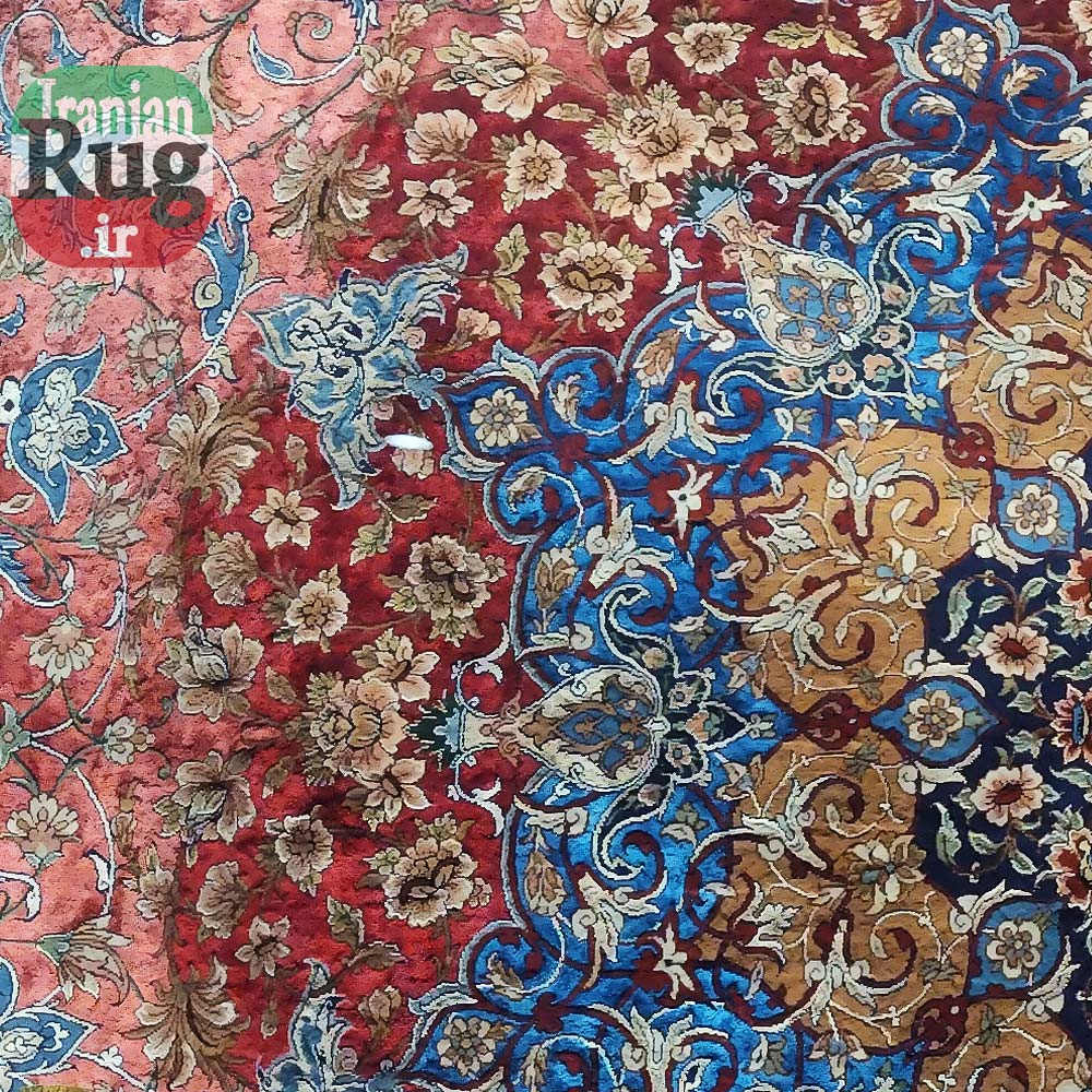 ISFAHAN-PERSIAN-Rug-Silk-Handmade-Rug-2.5x3.5m---8x10ft-#2112R---left-center-close-up2