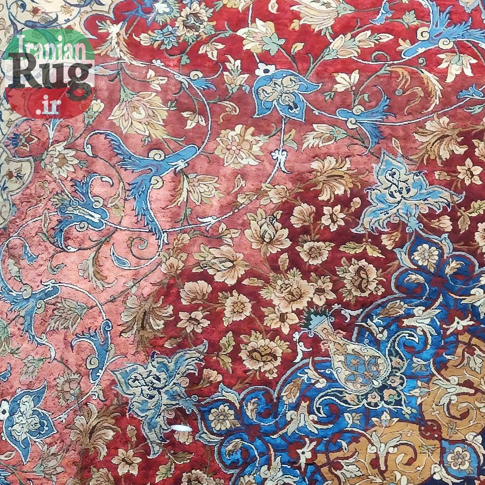 ISFAHAN-PERSIAN-Rug-Silk-Handmade-Rug-2.5x3.5m---8x10ft-#2112R---left-center-close-up3