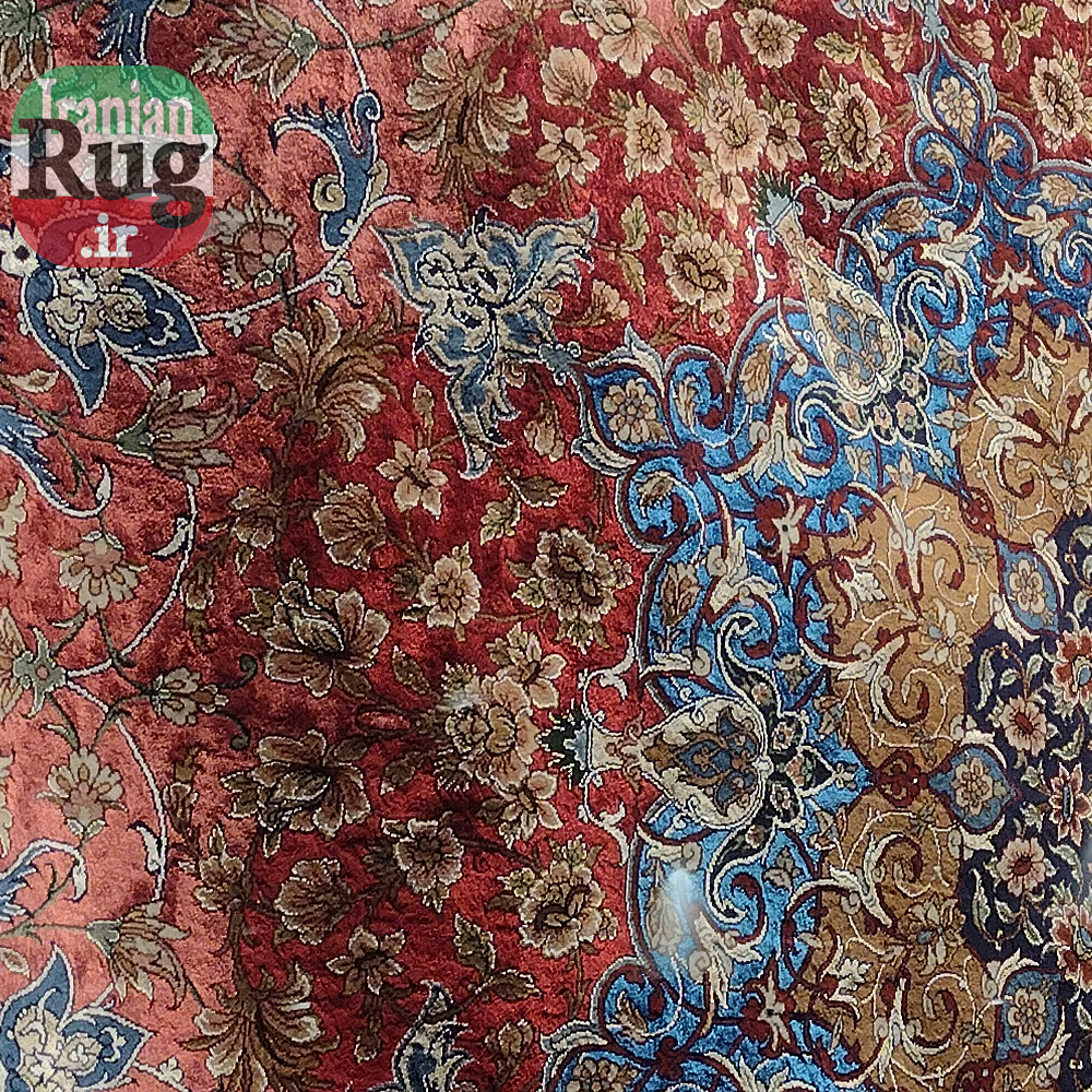 ISFAHAN-PERSIAN-Rug-Silk-Handmade-Rug-2.5x3.5m---8x10ft-#2112R---left-center-close-up4