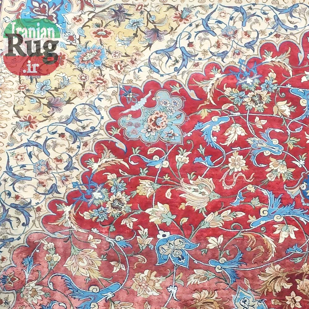 ISFAHAN-PERSIAN-Rug-Silk-Handmade-Rug-2.5x3.5m---8x10ft-#2112R---left-top-close-up