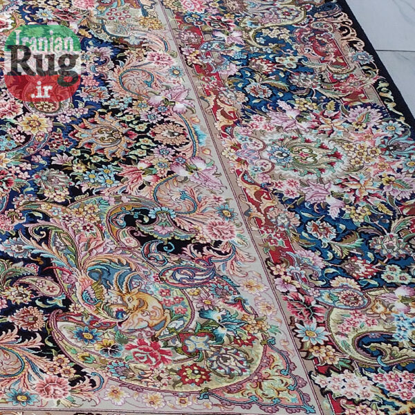 PERSIAN-Rug-TABRIZ-Handmade-Black-Salari-Rug-2x3m-6.56x9.84ft-#1231---lower-right-corner