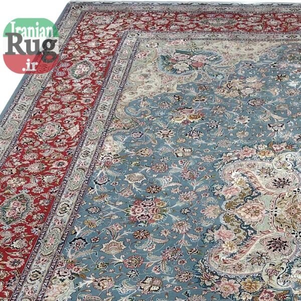PERSIAN-Rug-TABRIZ-Handmade-Blue-Salari-Rug-2.5×3.5m-–-8x10ft-#1230--left-side
