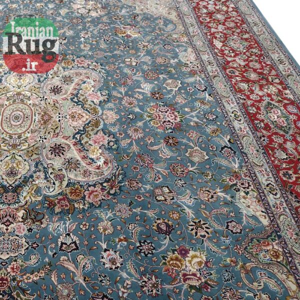PERSIAN-Rug-TABRIZ-Handmade-Blue-Salari-Rug-2.5×3.5m-–-8x10ft-#1230--right-side