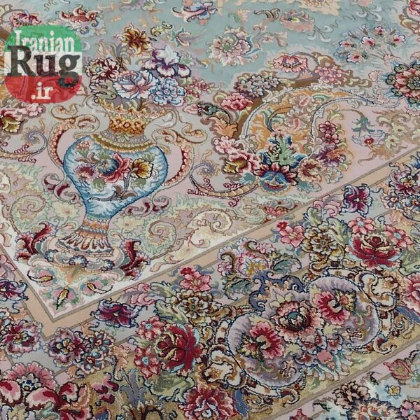 PERSIAN-Rug-TABRIZ-Handmade-Green-Khatibi-Rug-2.x3m-6.56x9.84ft-#1232--left-lower-corner