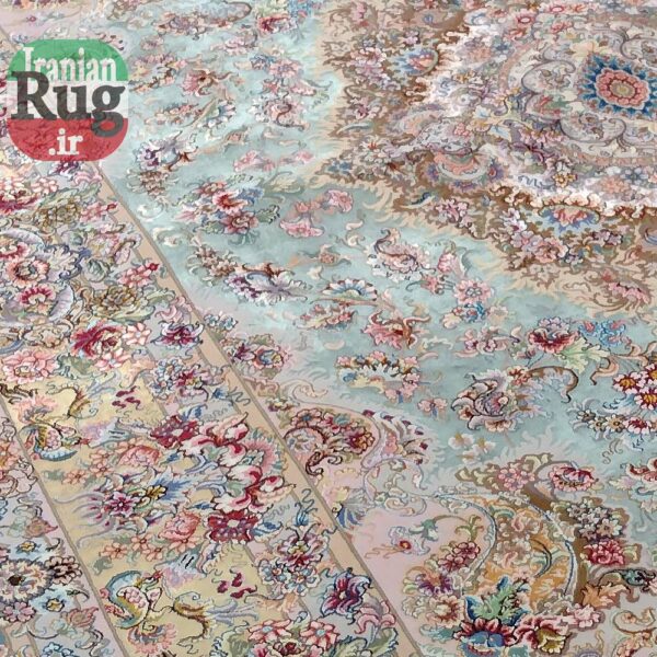 PERSIAN-Rug-TABRIZ-Handmade-Green-Khatibi-Rug-2.x3m-6.56x9.84ft-#1232-left-side-