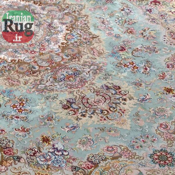 PERSIAN-Rug-TABRIZ-Handmade-Green-Khatibi-Rug-2.x3m-6.56x9.84ft-#1232-lower-center