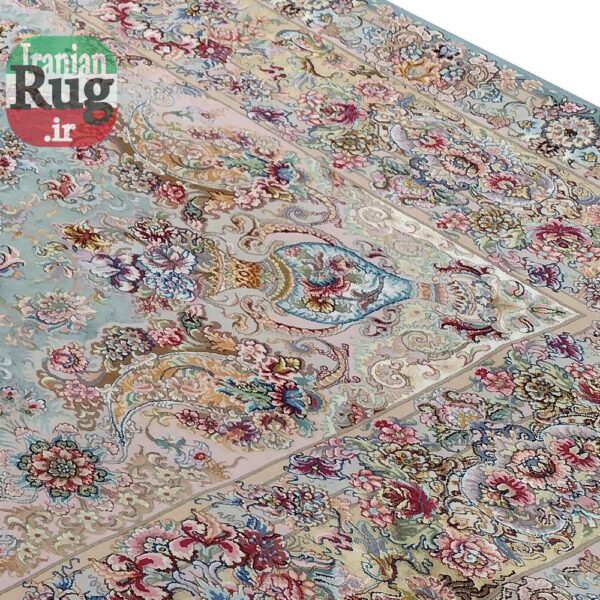 PERSIAN-Rug-TABRIZ-Handmade-Green-Khatibi-Rug-2.x3m-6.56x9.84ft-#1232--right-lower-cornerr-