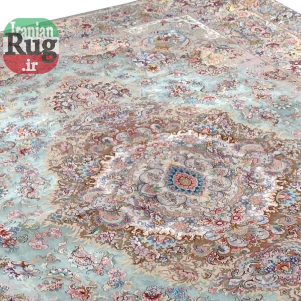 PERSIAN-Rug-TABRIZ-Handmade-Green-Khatibi-Rug-2.x3m-6.56x9.84ft-#1232--top-center-