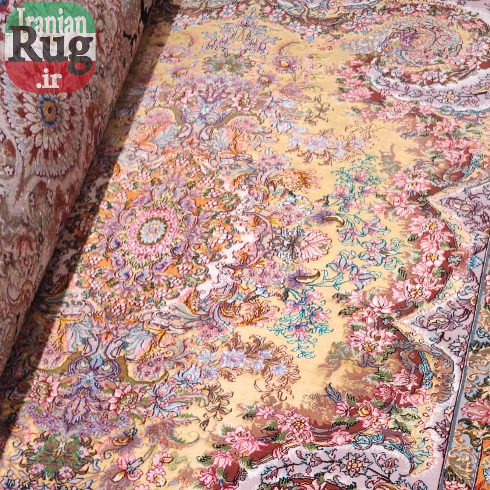 PERSIAN-Rug-TABRIZ-Handmade-Rug-Yellow-Kindness-wave---Center