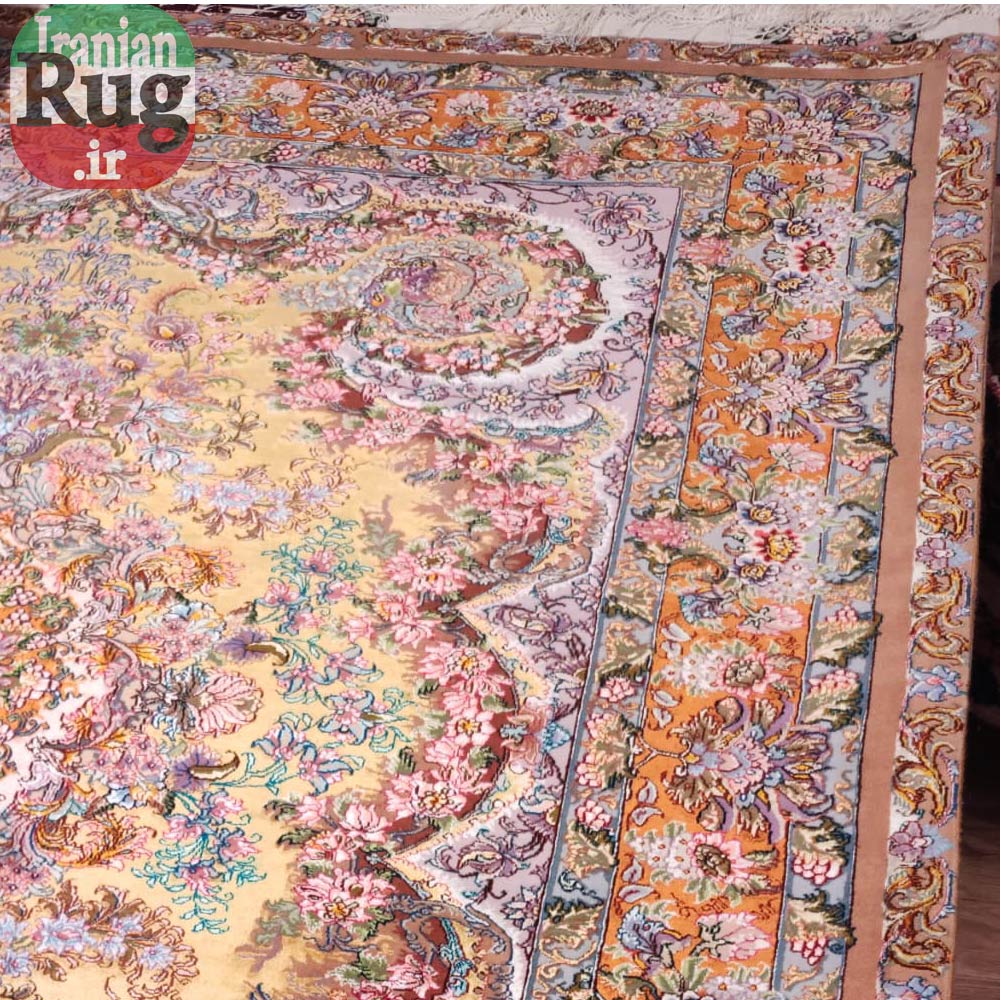 PERSIAN-Rug-TABRIZ-Handmade-Rug-Yellow-top-right-corner