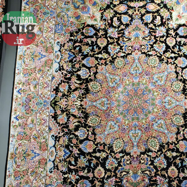 PERSIAN-Rug-TABRIZ-Handmade-Black-Hoseinpour-Rug-2.5x3.5m---8x10ft-#1140--left-side