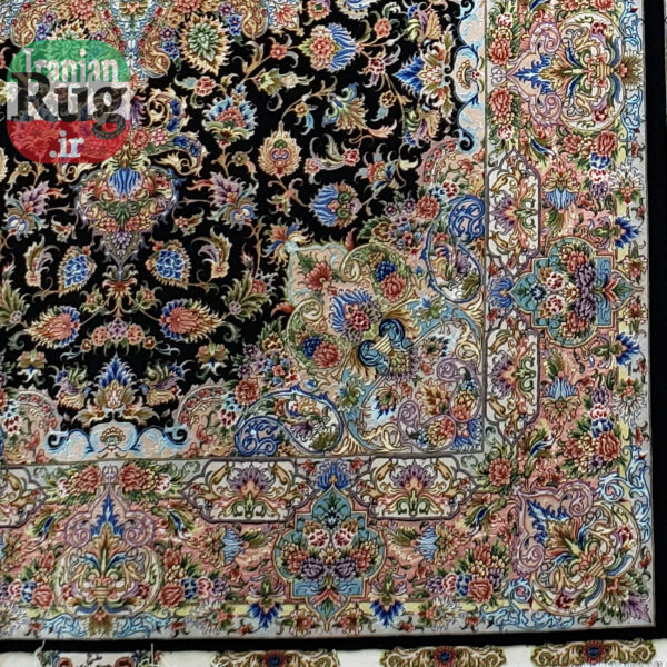 PERSIAN-Rug-TABRIZ-Handmade-Black-Hoseinpour-Rug-2.5x3.5m---8x10ft-#1140--right-lower-corner