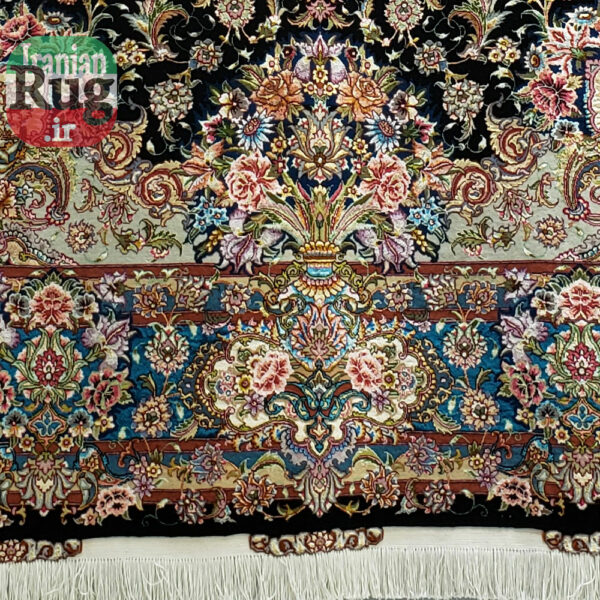 PERSIAN-Rug-TABRIZ-Handmade-Black-Salari-Rug-2.5×3.5m-–-8x10ft-#1233-hanging-wall--bottom