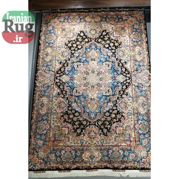 PERSIAN-Rug-TABRIZ-Handmade-Black-Salari-Rug-2.5×3.5m-–-8x10ft-#1233-hanging-wall---full-height