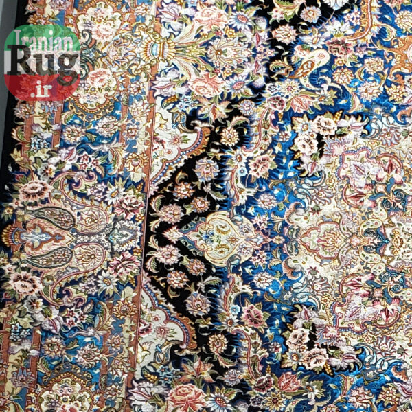 PERSIAN-Rug-TABRIZ-Handmade-Black-Salari-Rug-2.5×3.5m-–-8x10ft-#1233-hanging-wall---left-side2