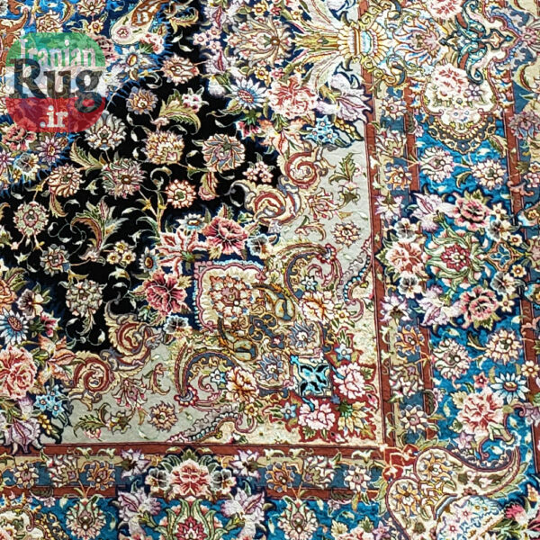 PERSIAN-Rug-TABRIZ-Handmade-Black-Salari-Rug-2.5×3.5m-–-8x10ft-#1233-hanging-wall---lower-right-corner