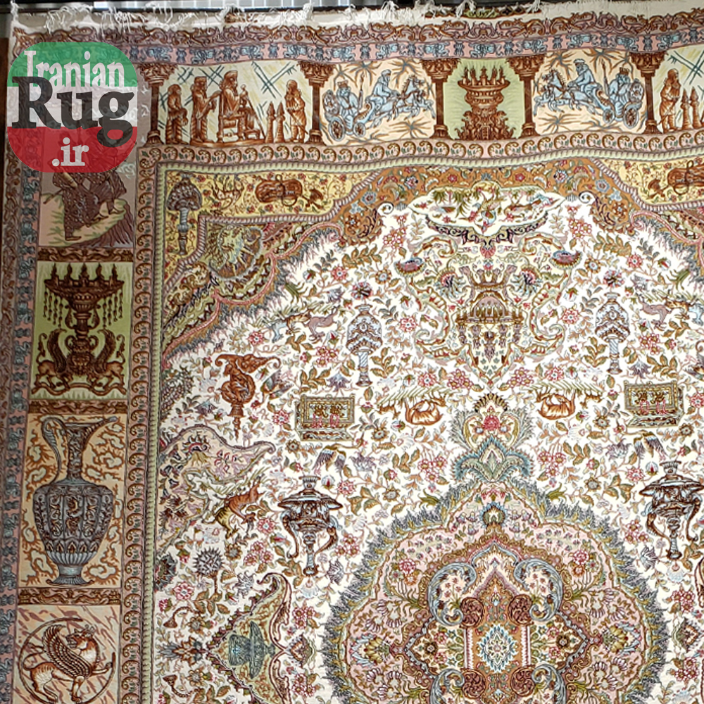 PERSIAN-Rug-TABRIZ-Handmade-Rug-Nami-PictorialPerspolis-2.5×3.5m-–-8x10ft-#1138-top-left-corner