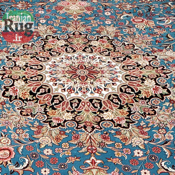 BIJAR-PERSIAN-Rug-Handmade-Rug-Blue-#5101-left-center-close-up2