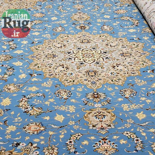 KASHAN-PERSIAN-Rug-Handmade-Rug-Blue-2.5x3.5m---8x10ft-#4101-center-close-up