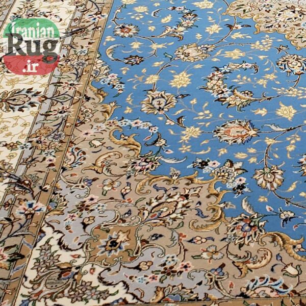 KASHAN-PERSIAN-Rug-Handmade-Rug-Blue-2.5x3.5m---8x10ft-#4101-left-lower-corner