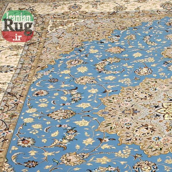 KASHAN-PERSIAN-Rug-Handmade-Rug-Blue-2.5x3.5m---8x10ft-#4101-left-top-corner