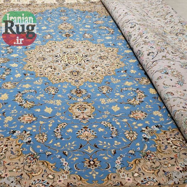 KASHAN-PERSIAN-Rug-Handmade-Rug-Blue-2.5x3.5m---8x10ft-#4101-right-side