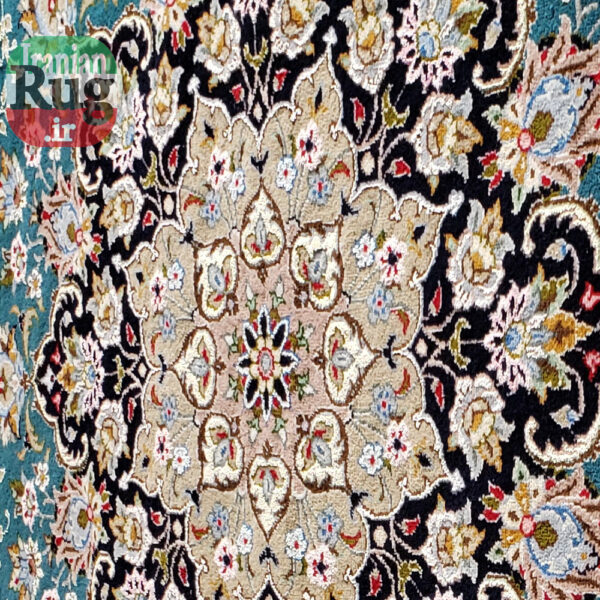 KASHAN-PERSIAN-Rug-Handmade-Rug-Green-2.5x3.5m---8x10ft-#4102-center-close-up