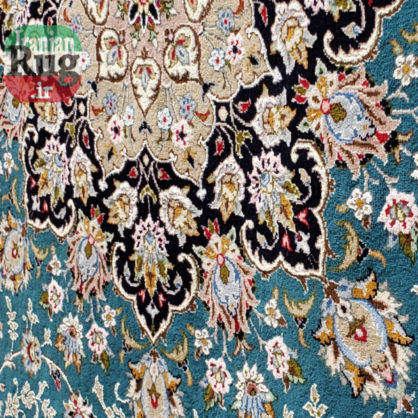 KASHAN-PERSIAN-Rug-Handmade-Rug-Green-2.5x3.5m---8x10ft-#4102-center-close-up2