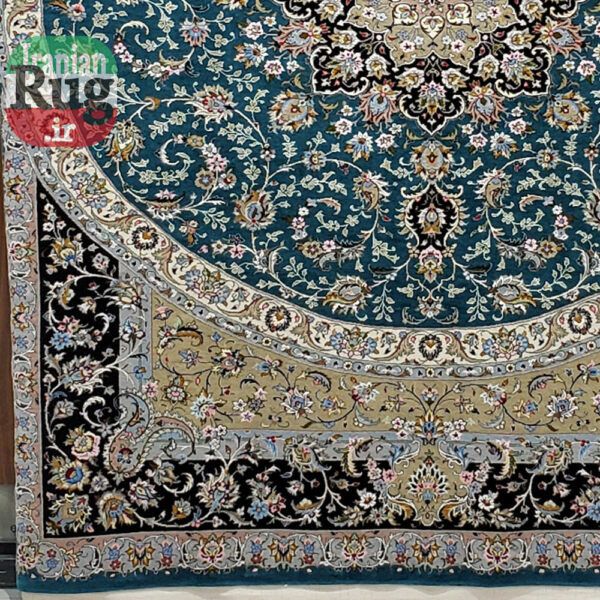 KASHAN-PERSIAN-Rug-Handmade-Rug-Green-2.5x3.5m---8x10ft-#4102-left-lower-corner