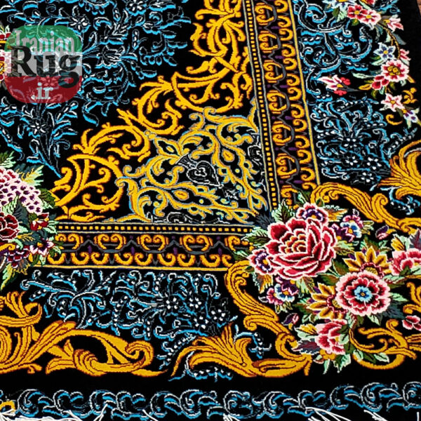 PERSIAN Gold Rug Silk QOM Handmade Rug-1x1.5m-3.28x4.92ft-#2112-corner