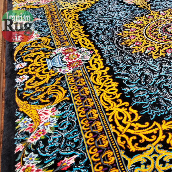 PERSIAN Gold Rug Silk QOM Handmade Rug-1x1.5m-3.28x4.92ft-#2112-left-side
