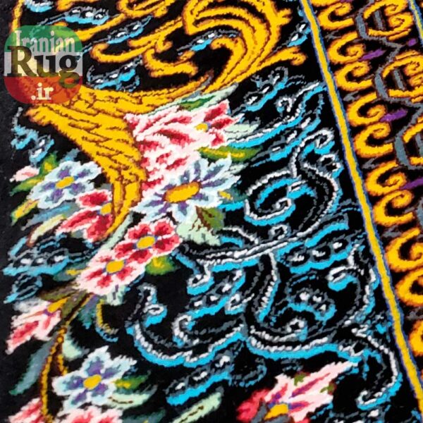 PERSIAN Gold Rug Silk QOM Handmade Rug-1x1.5m-3.28x4.92ft-#2112-left-side-detail