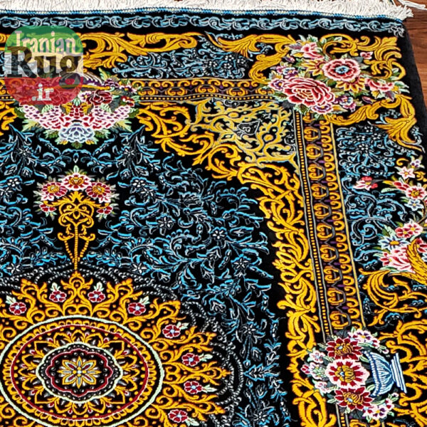 PERSIAN Gold Rug Silk QOM Handmade Rug-1x1.5m-3.28x4.92ft-#2112-right-side