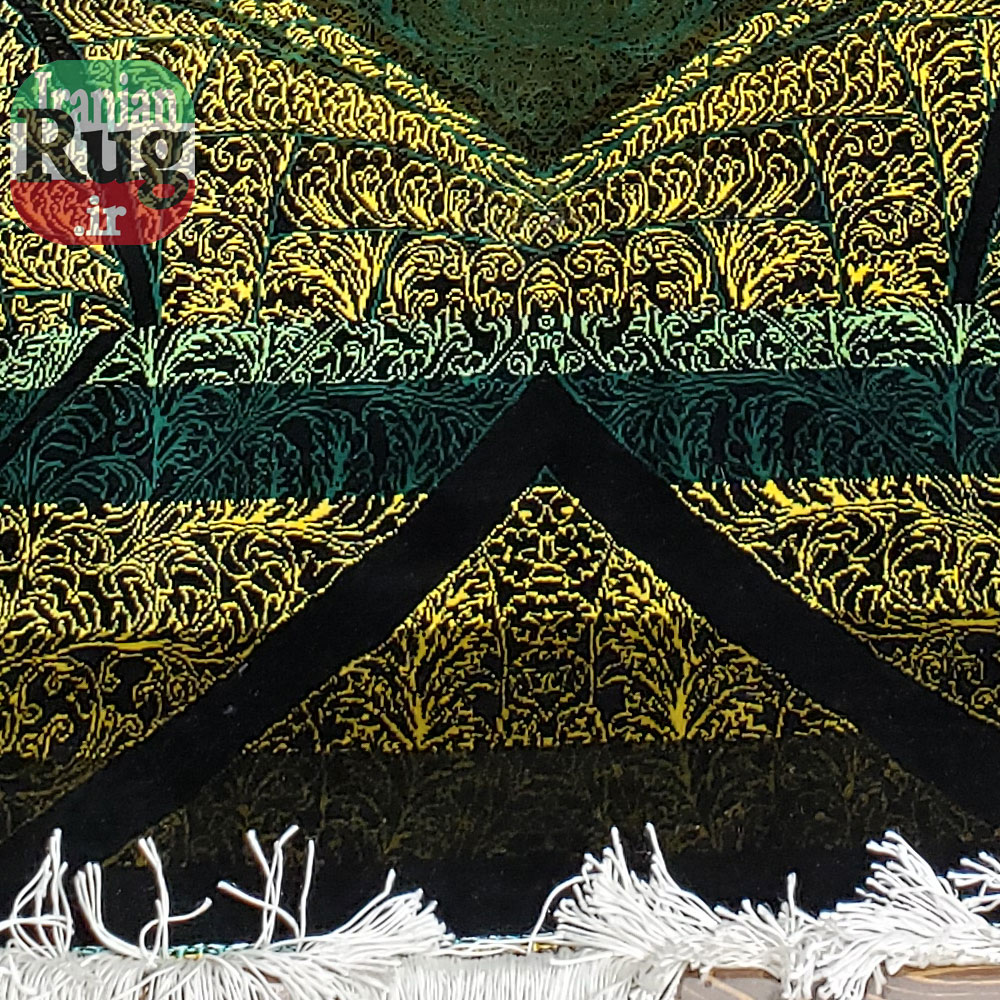 PERSIAN Green and Gold Rug Silk QOM Handmade Rug-1x1.5m-3.28x4.92ft-#2113-bottop-side2