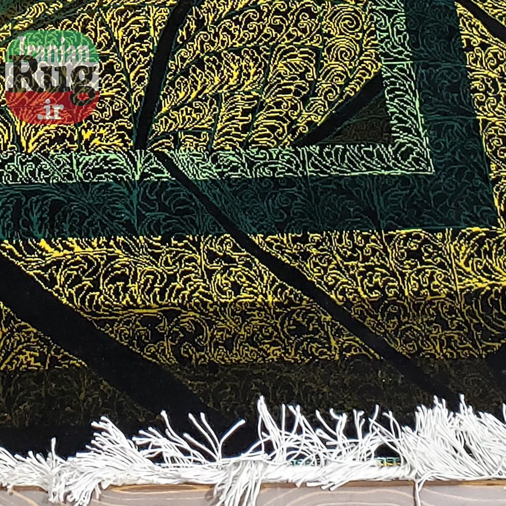 PERSIAN Green and Gold Rug Silk QOM Handmade Rug-1x1.5m-3.28x4.92ft-#2113-right-lower-corner