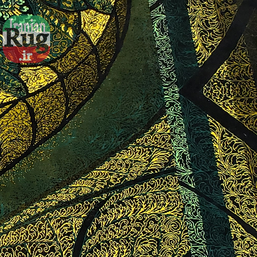PERSIAN Green and Gold Rug Silk QOM Handmade Rug-1x1.5m-3.28x4.92ft-#2113-right-side2
