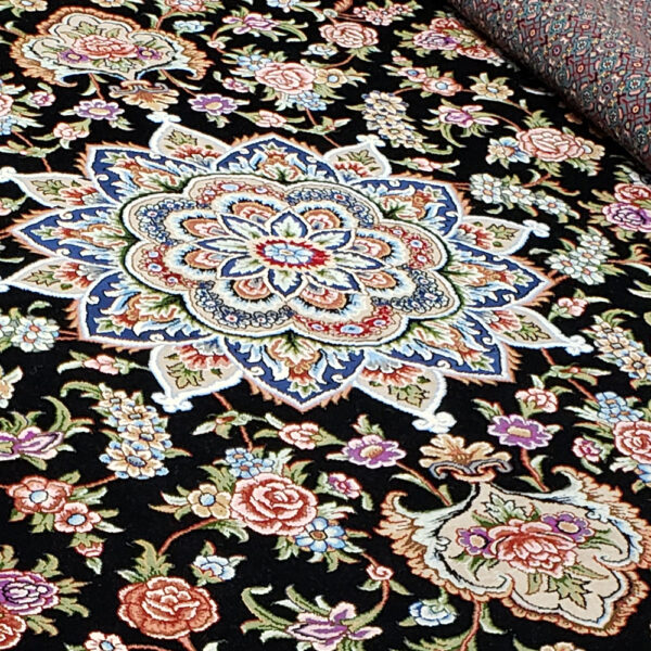 PERSIAN-Rug-KHANSAR-Handmade-Black-Rug-2x3m-6x9ft-#8108-center