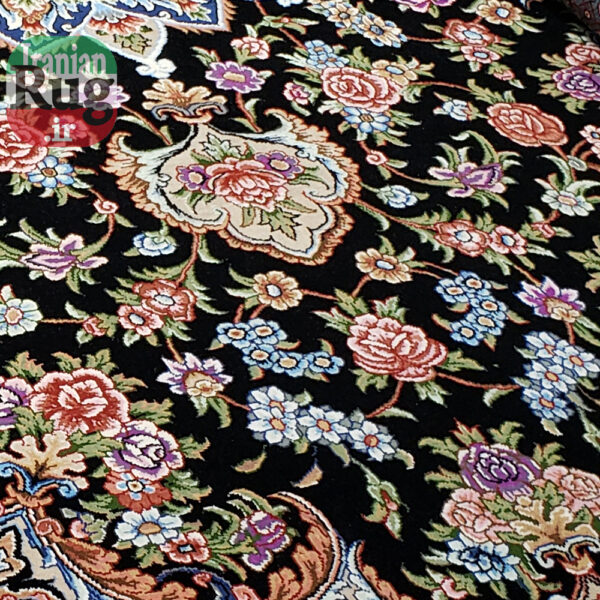 PERSIAN-Rug-KHANSAR-Handmade-Black-Rug-2x3m-6x9ft-#8108-center-bottom