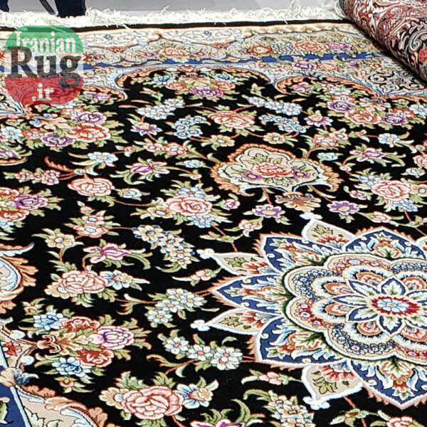 PERSIAN-Rug-KHANSAR-Handmade-Black-Rug-2x3m-6x9ft-#8108--top2